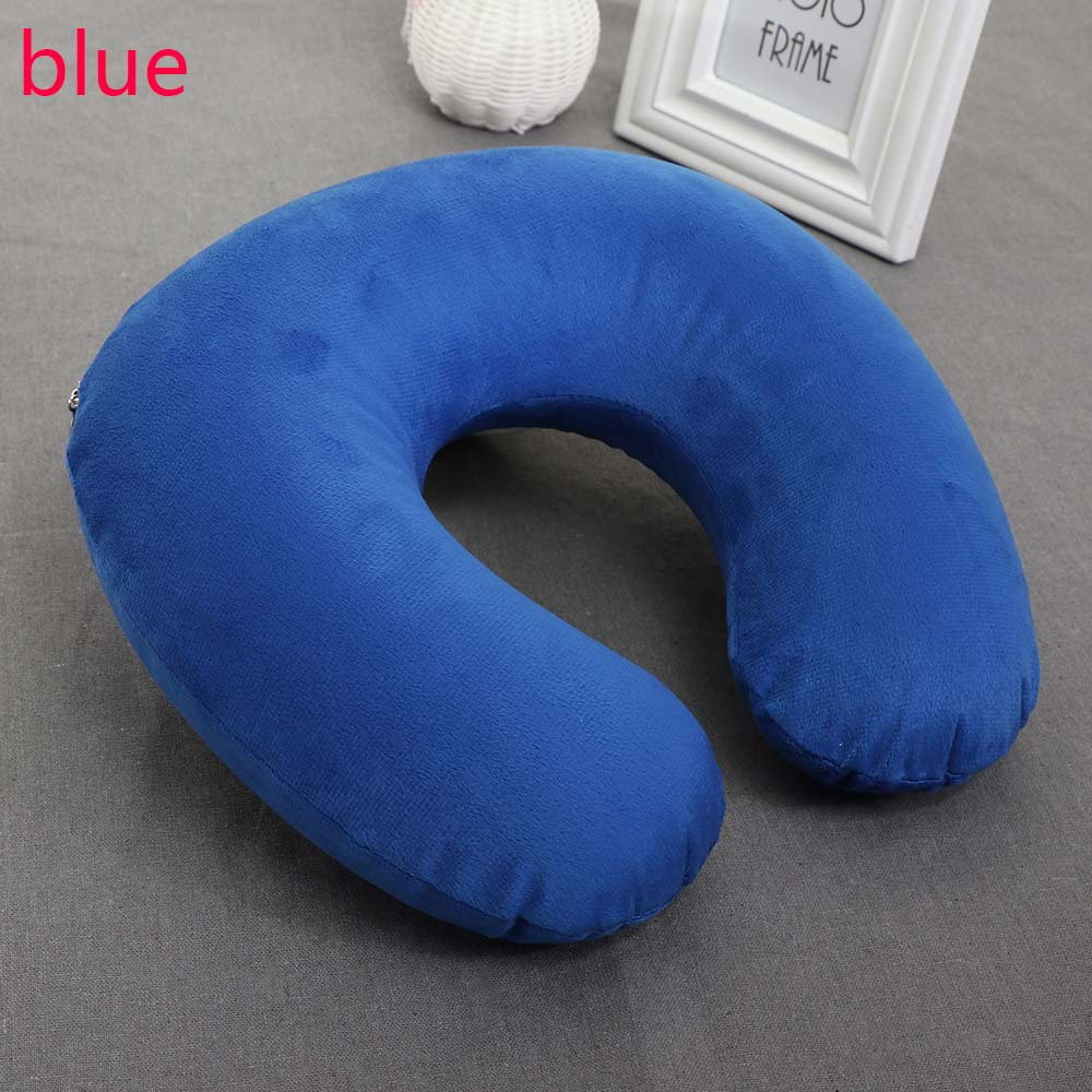 1pc plush memory foam u shaped travel neck   support cushion for head neck machine washable cover ideal for long flights daily relaxation navy blue travel pillow details 2