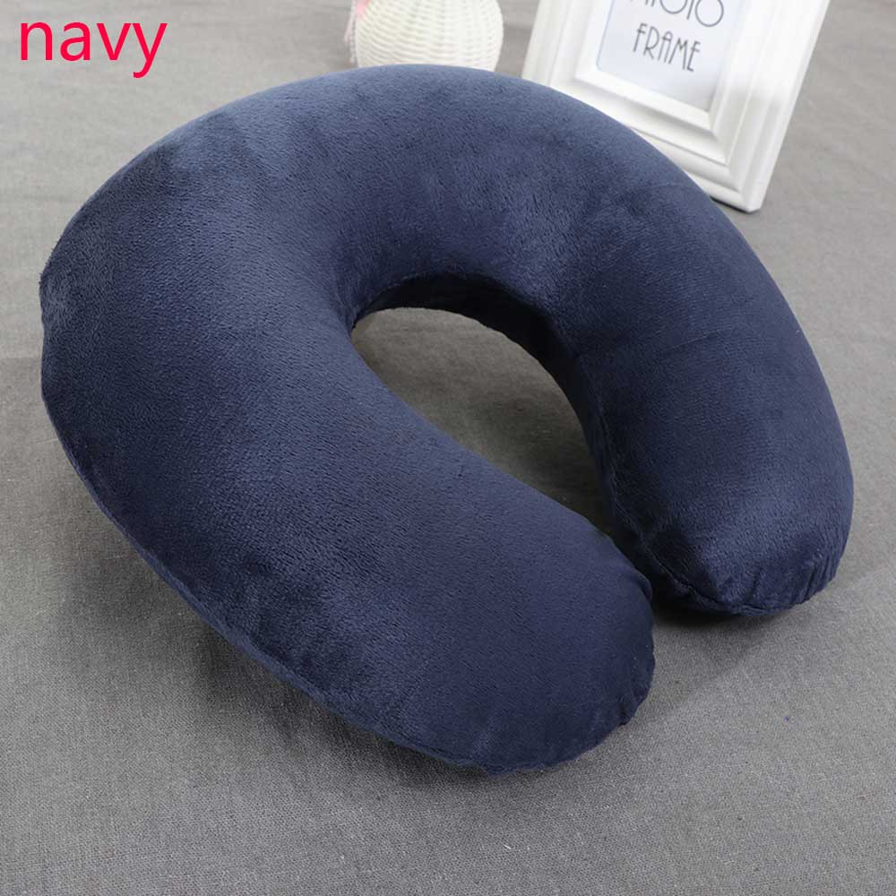 1pc plush memory foam u shaped travel neck   support cushion for head neck machine washable cover ideal for long flights daily relaxation navy blue travel pillow details 5