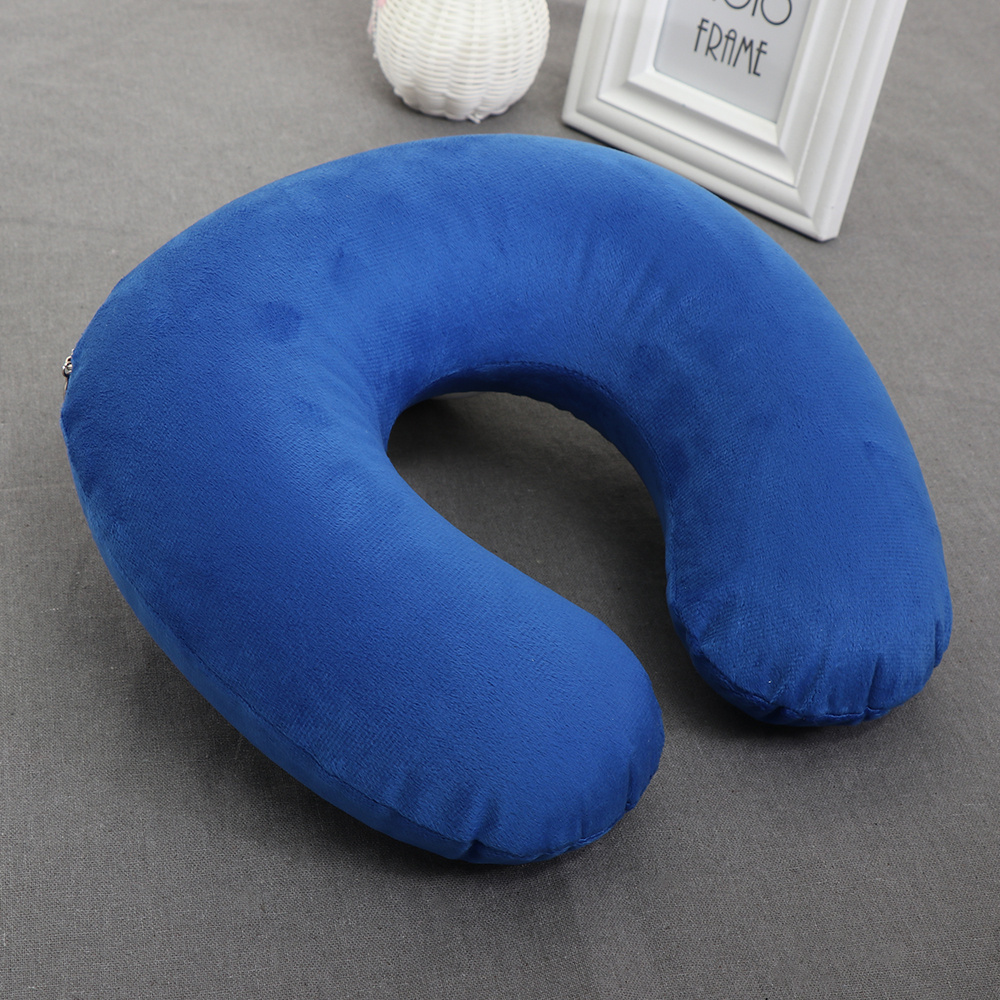 1pc plush memory foam u shaped travel neck   support cushion for head neck machine washable cover ideal for long flights daily relaxation navy blue travel pillow details 6