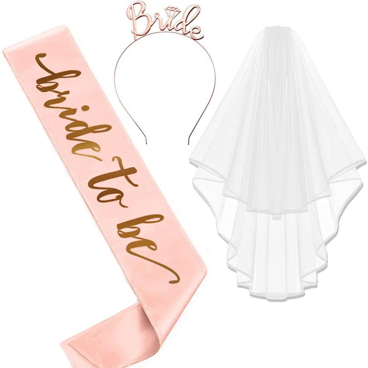 1 Set Wedding Decoration Bridal Shower Veil Team Bride To Be Satin Sash  Headband Bachelorette Party Girl Hen Party Decoration