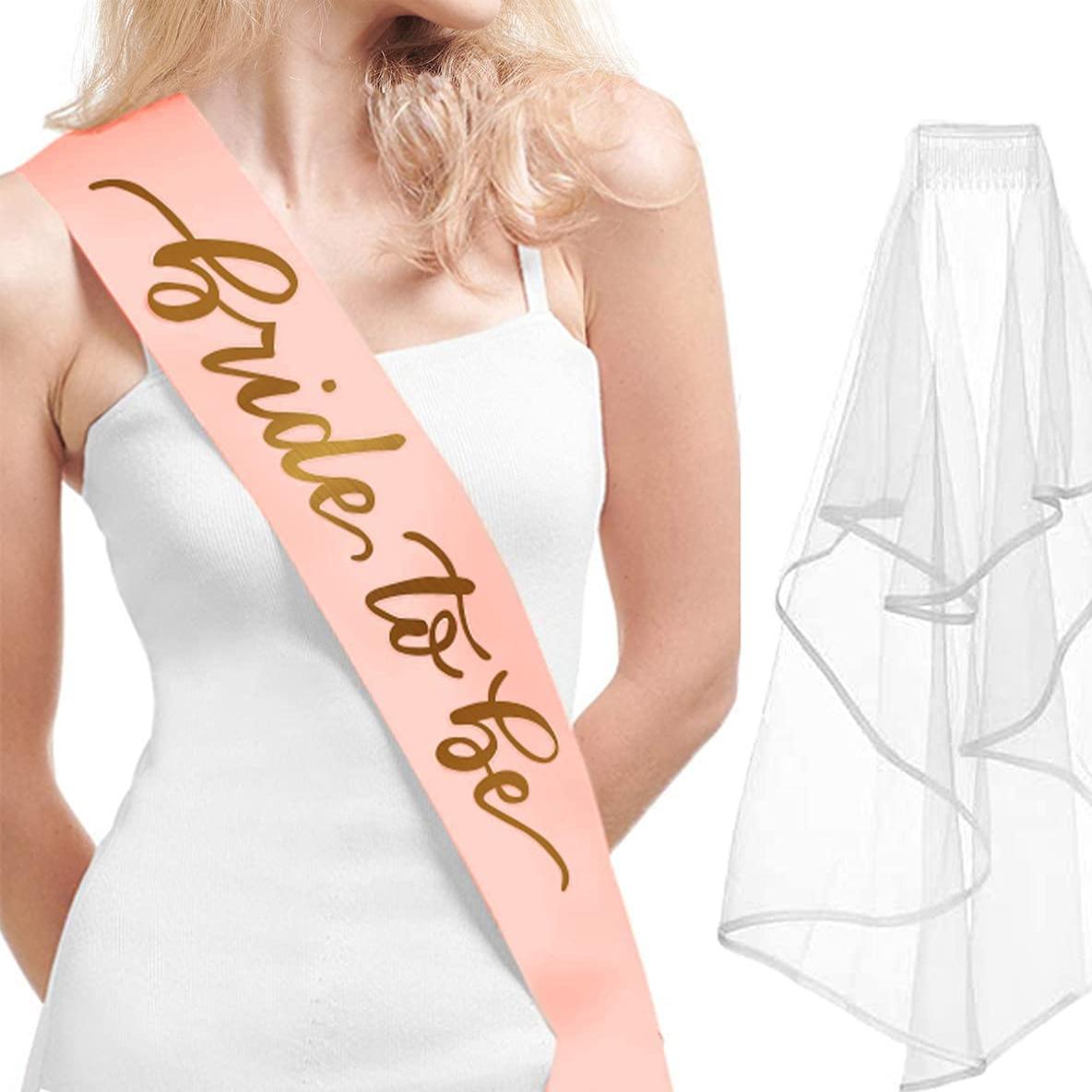 Bride to be Sash Bridal Shower Veil Hen Party Accessories Bride Sash Bridal  Flower Crown Wedding Veil Women Girls Hen Do Night Out Bachelorette Party  Favor Decoration