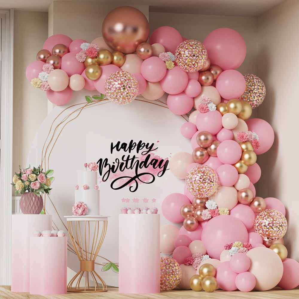  PartyWoo Globos rosa y dorado, 50 globos rosas, globos dorados, globos  rosa pastel y globos de confeti para guirnalda de globos y arco de globos :  Hogar y Cocina