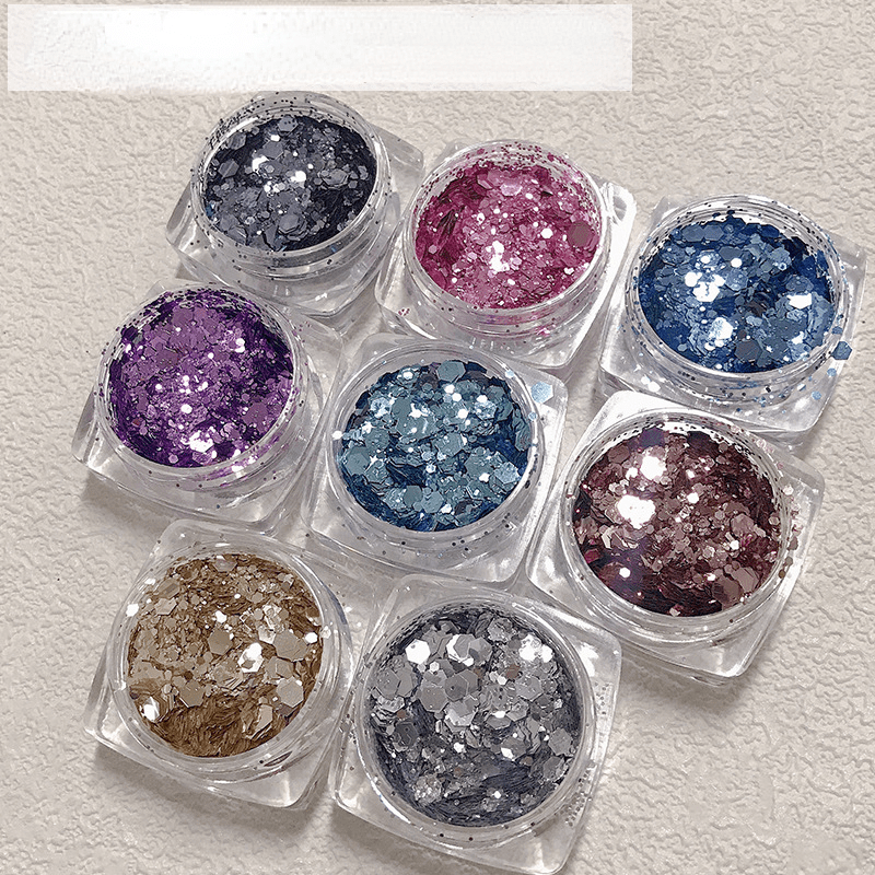 AddFavor 9 Colors Iridescent Nail Glitter Flakes Mermaid Chunky Glitter  Shiny Hexagon Sparkles Accessories for Nail Art