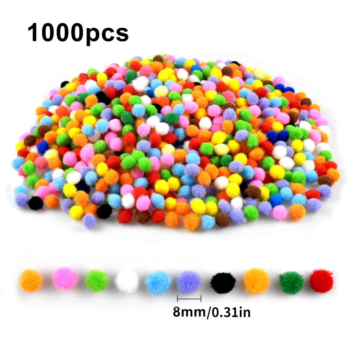 1000PCS 8 mm Mini Pompoms for Crafts, Small Pompoms Pastel, Mini