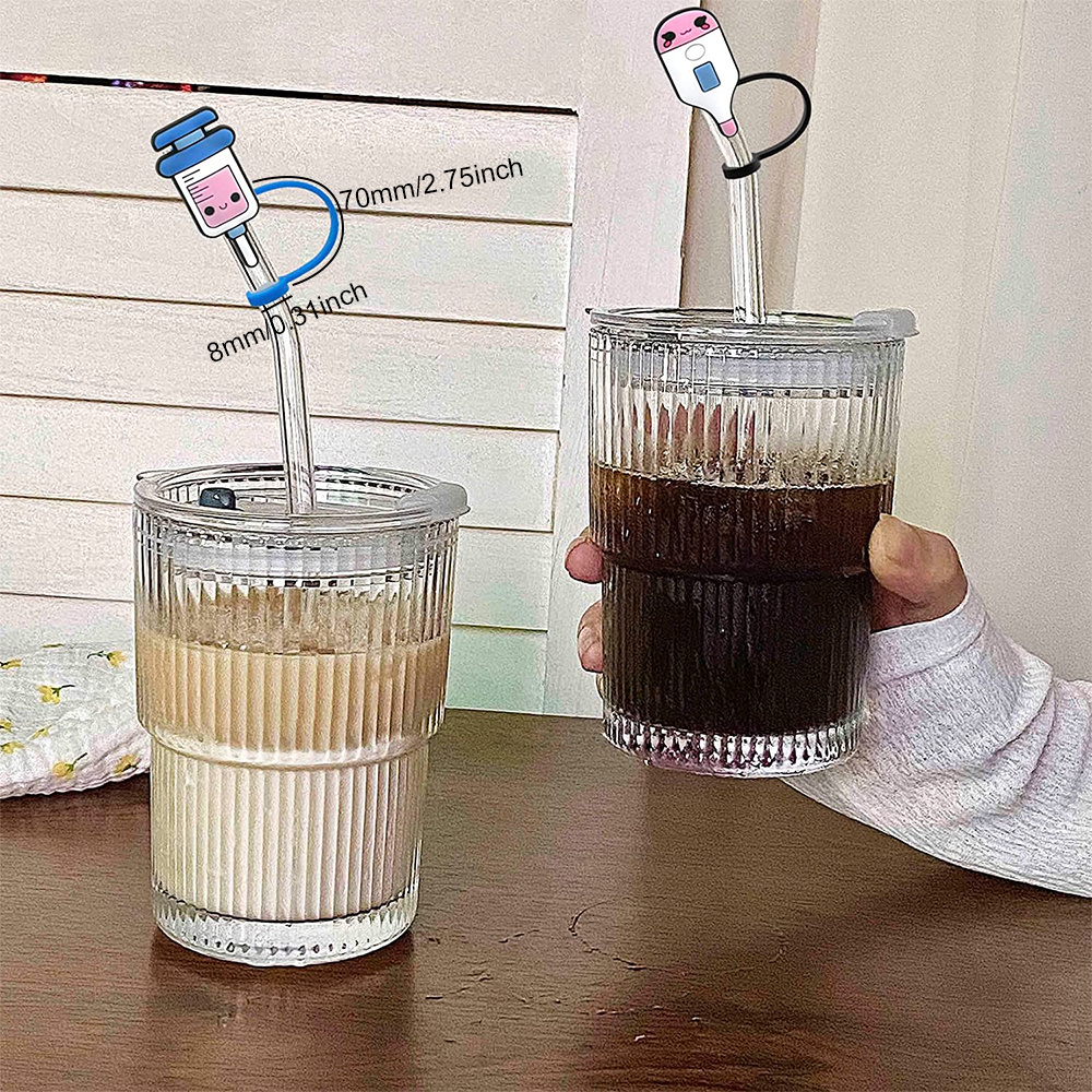 10pcs Reusable Silicone Straw Cover & Straw Stopper & Straw Cap, Cartoon  And Mixed Styles, Fit For 6-8mm Diameter Straws
