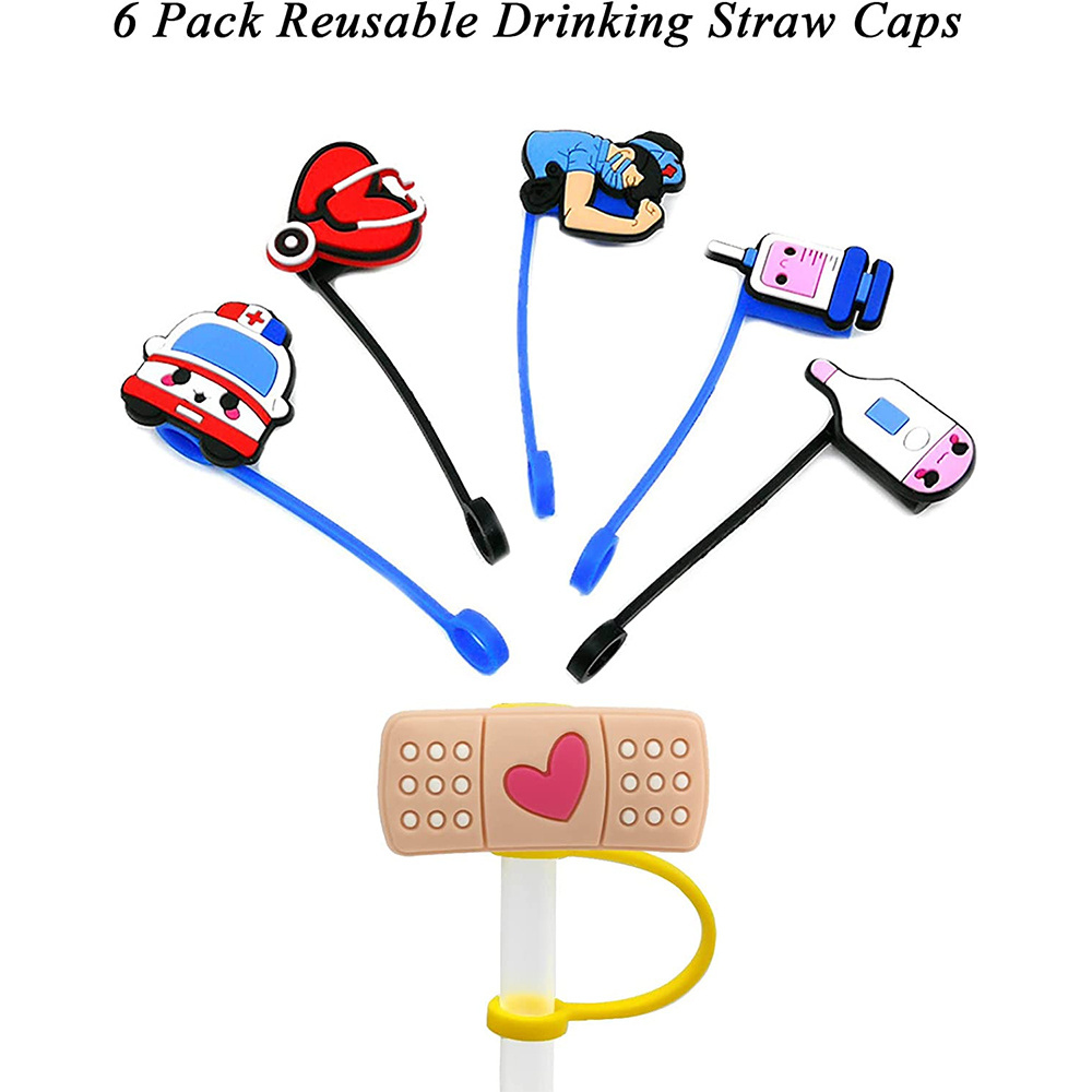 6pcs Straw Cover Cap Reusable Silicone Straw Toppers Drinking