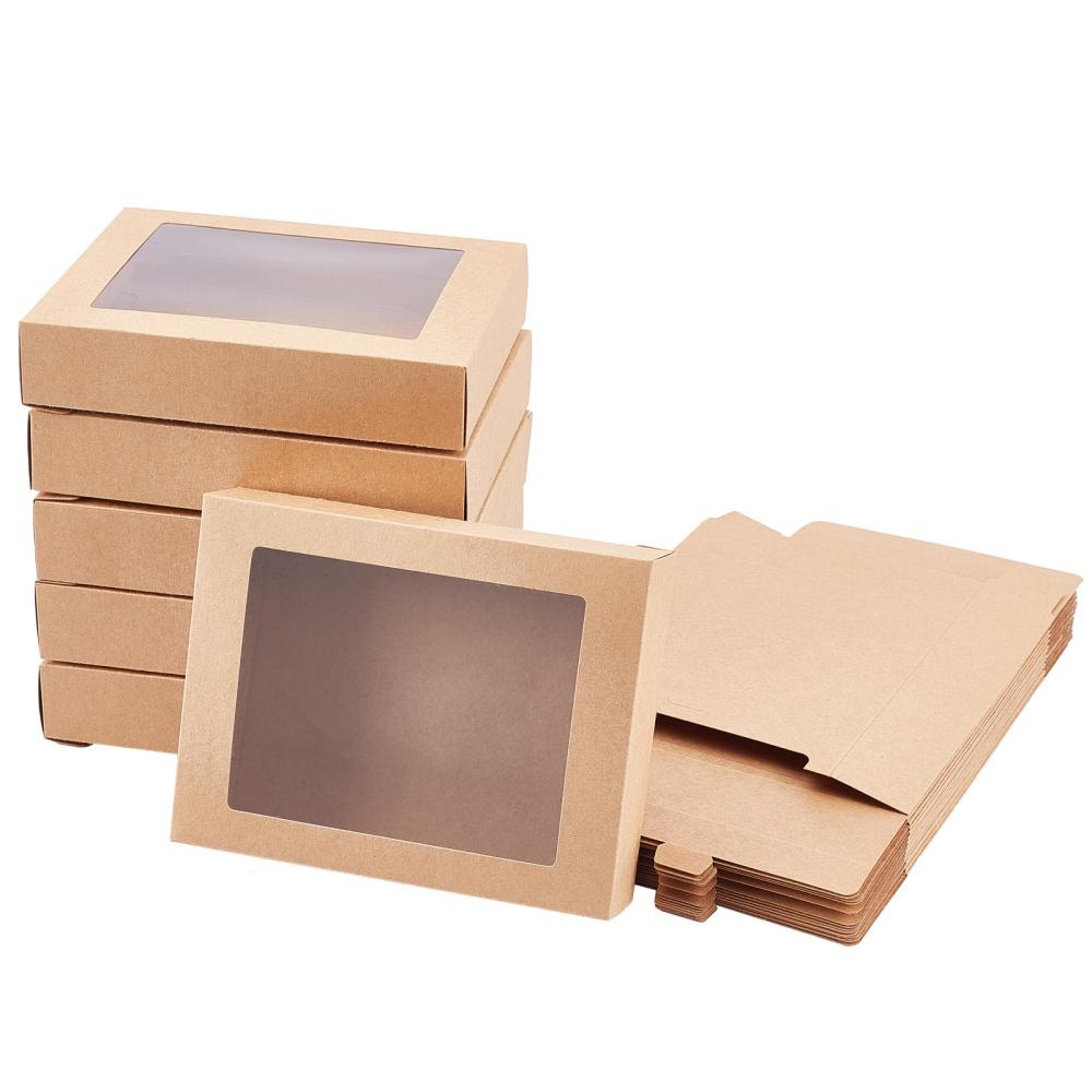 50 Pack Pequeñas Cajas Rectangulares Papel Kraft Ventanas - Temu