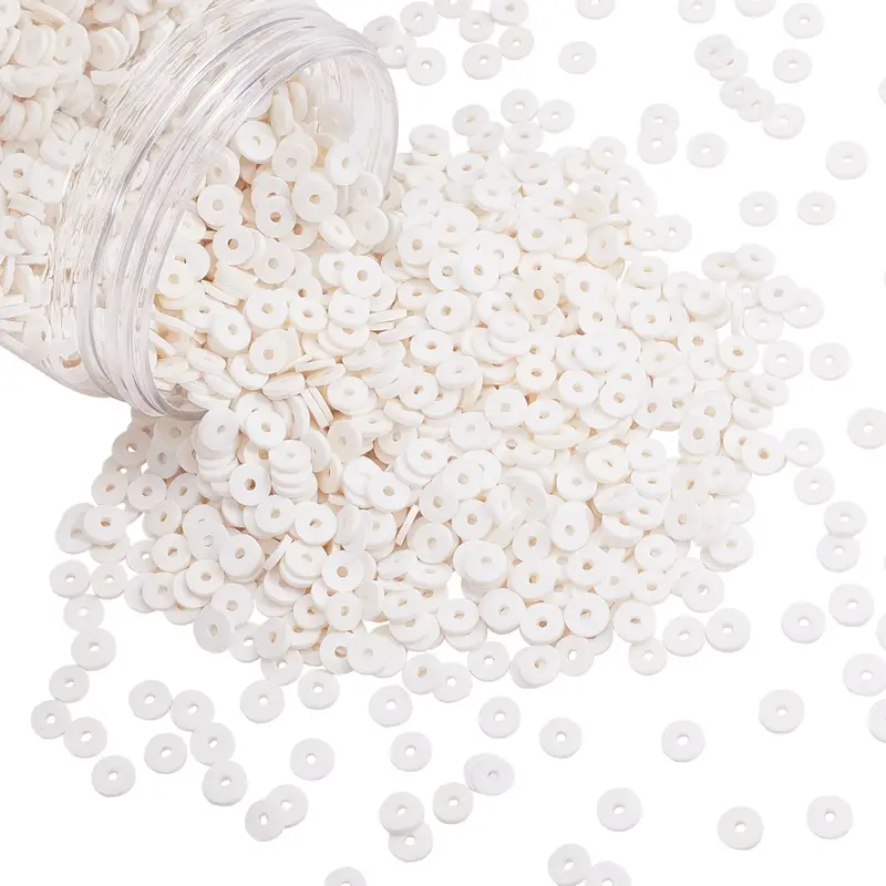 About 3040~3200pcs/box Eco-Friendly Polymer Clay Beads White Color  Disc/Flat Round Beads 6x1mm Hole: 2mm
