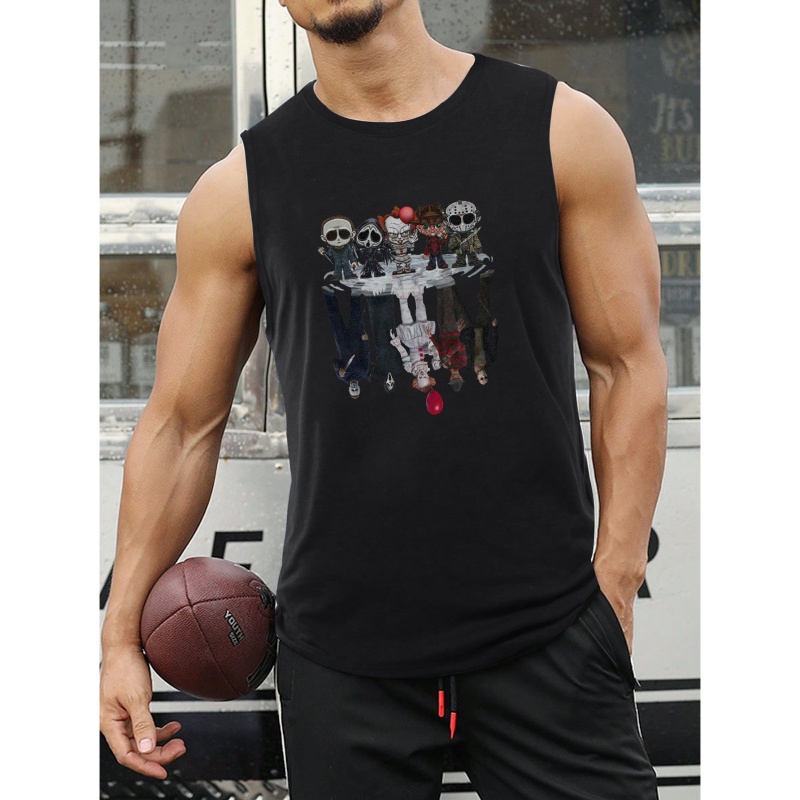 Plus Size Men's Skulls Group Graphic Print Tank Top For Summer Sports