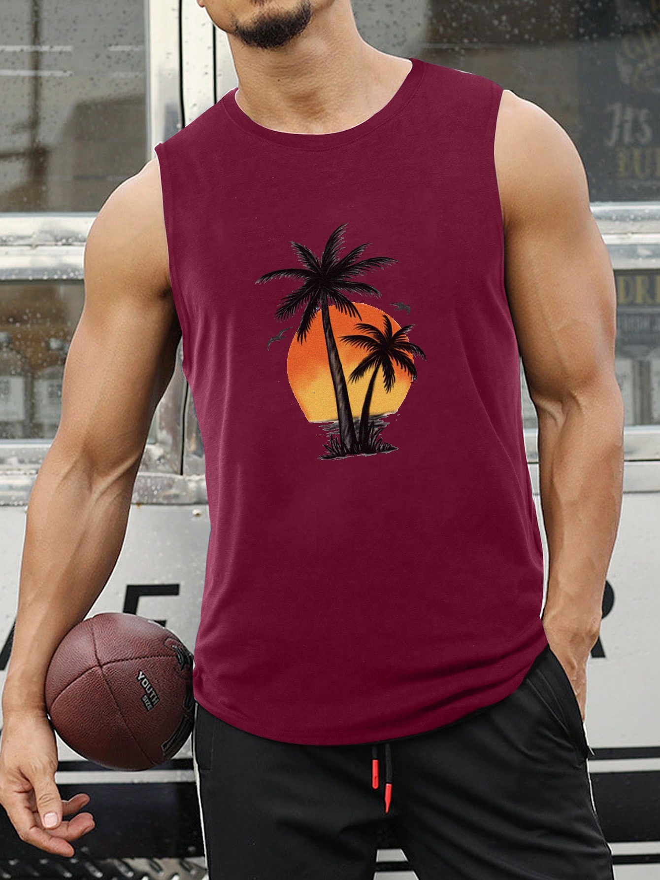 Plus Size Men's Sunset At The Seaside Graphic Print Tank Top