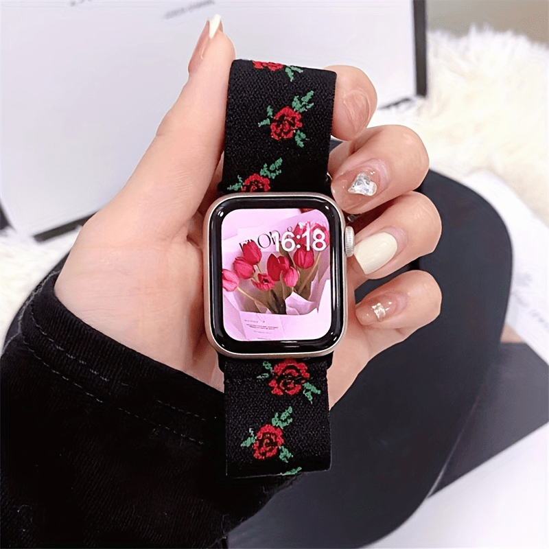 Retro Red Rose Flower Nylon Band: A Stylish Accessory For Your Watch Series  8-2 Se (41mm- ) - Temu