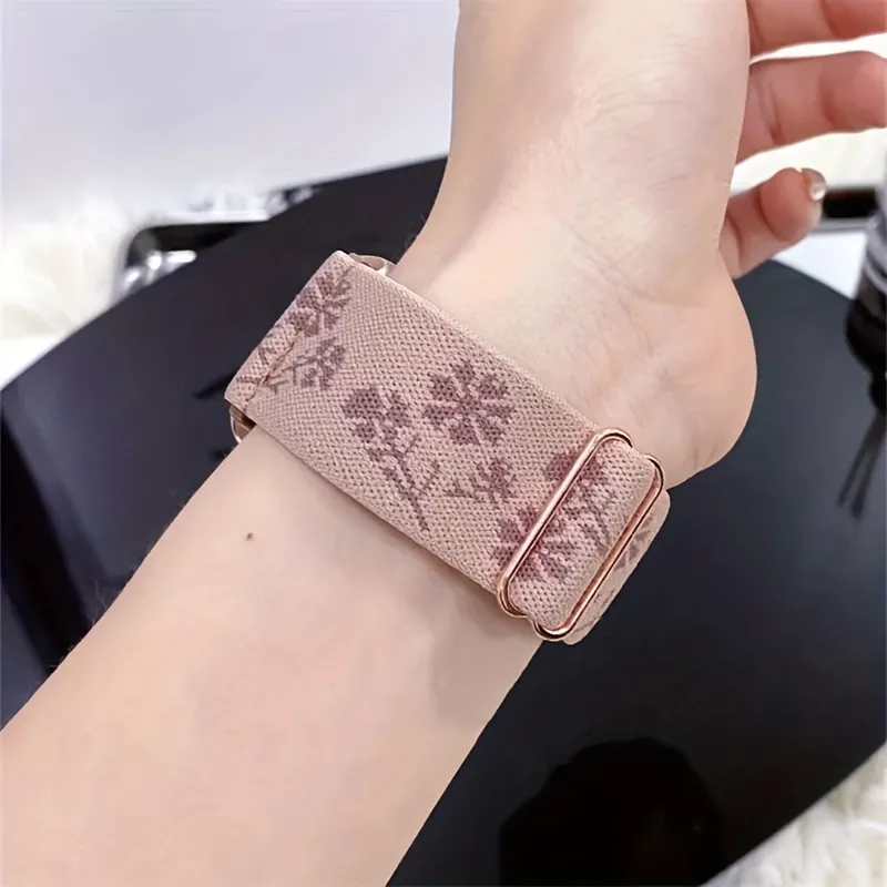 Retro Red Rose Flower Nylon Band Elastic Strap For Watch Series 8
