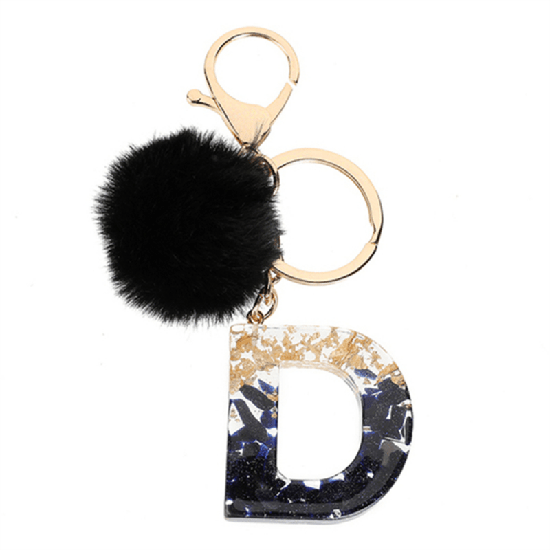 Black Resin Letter A-Z Keychain Alphabet Charm Key Ring with