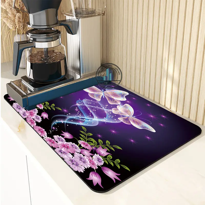 Super Absorbent Butterfly Printed Neoprene Dish Drying Mat - Temu