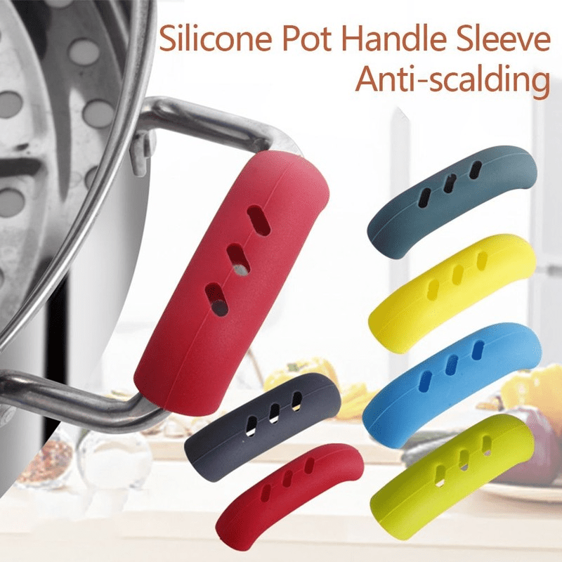 6Pcs Silicone Pot Pan Handle Sleeve, Cast Iron Pot Pan Handle Covers,  Dishwasher Safe Heat Resistant Hot Handle Holder 4 Pcs Sleeves 2 Pcs Handle