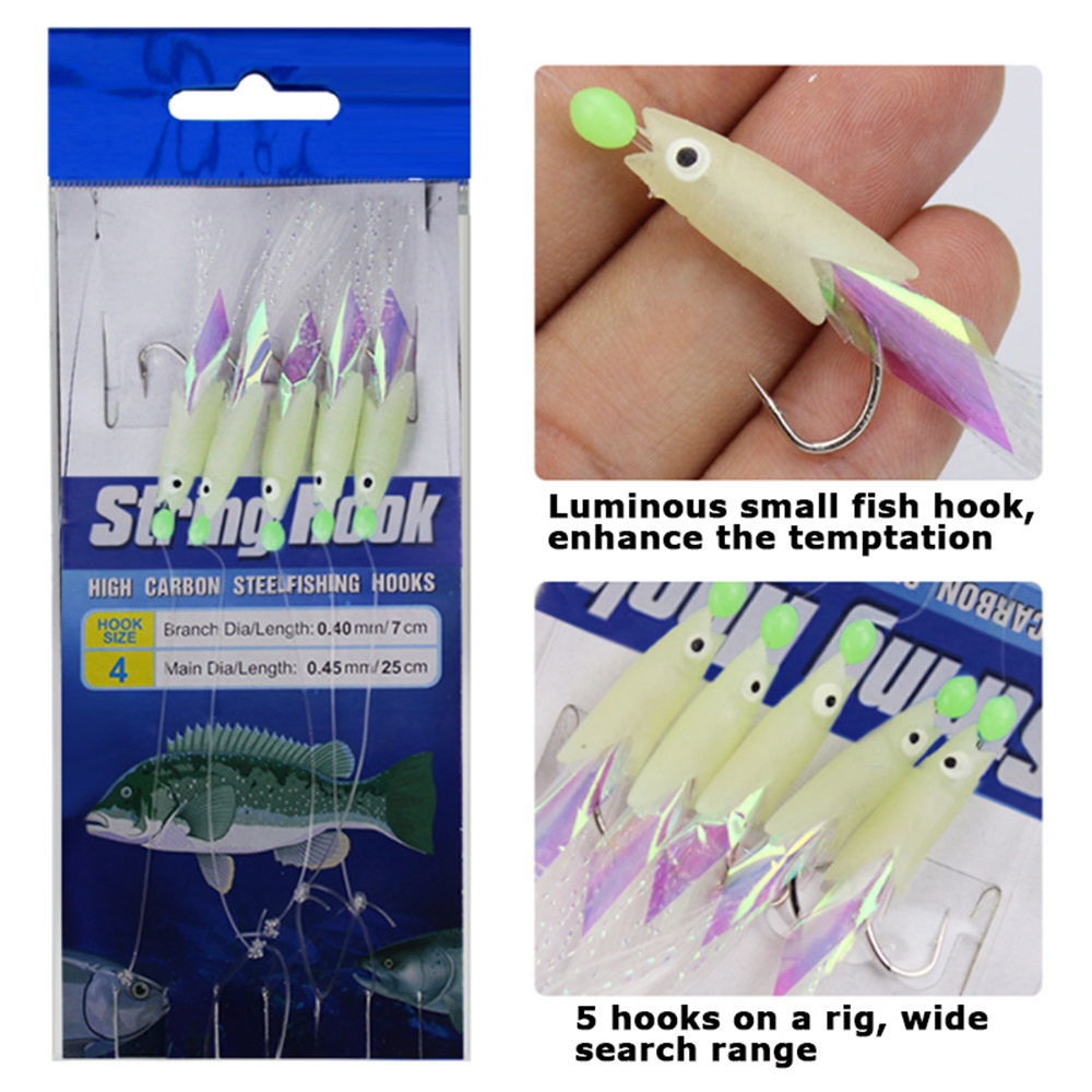 Flash Luminous Fish String Hooks - 25 Hooks with 5 Bags - Ideal for Sea and  Freshwater Fishing - Sabiki Rigs String Hooks in Various Sizes (1#-2#-3#-4
