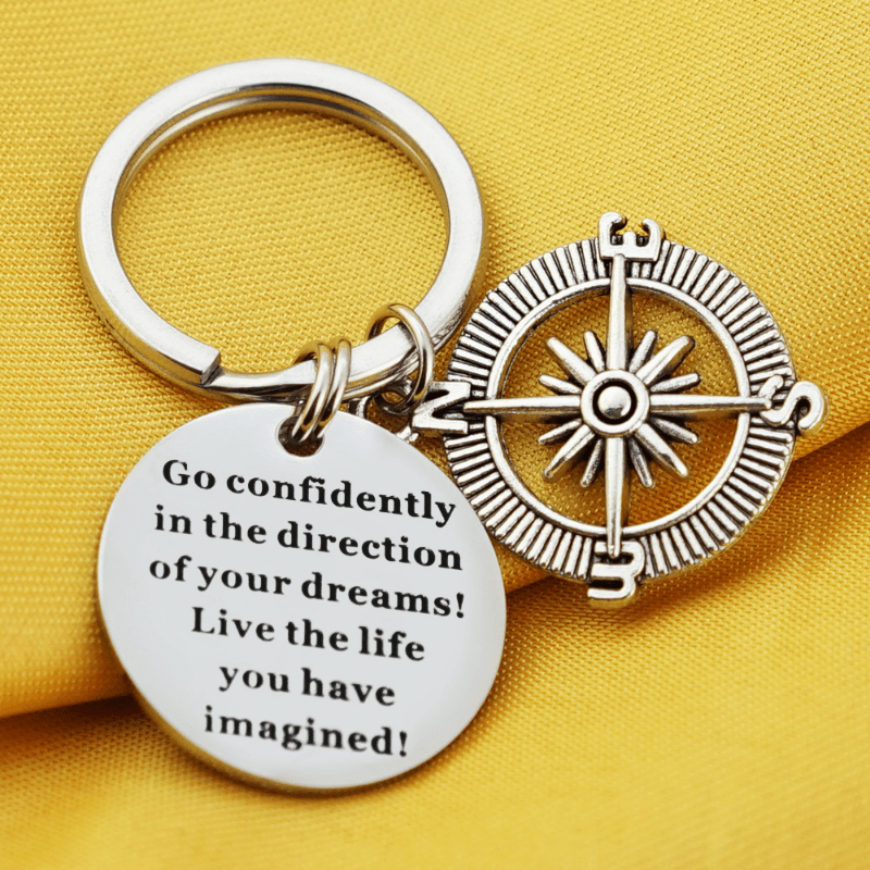 

1pc Stainless Steel Keychain For Men, Go Confidently Inspirational Keychain, Student Graduation Gift, Boat Aim Compass Keyring Ornament For Students