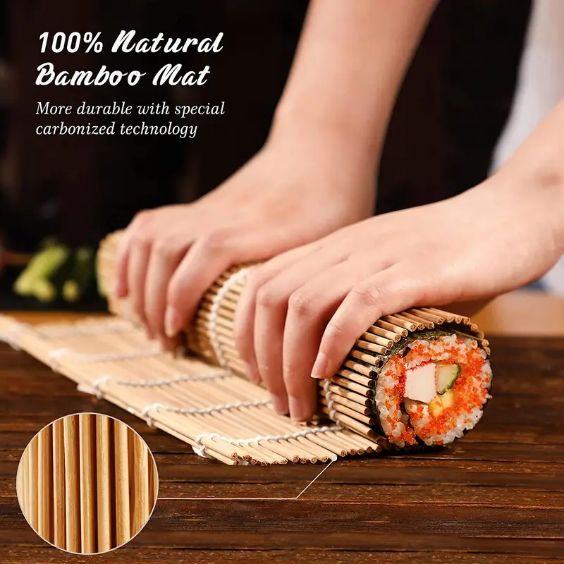 Delamu Bamboo Sushi Making Kit - Includes 2 Sushi Rolling Mats, Chopsticks,  1 Paddle, And 1 Spreader - Perfect For Beginners And Party Supplies - Temu