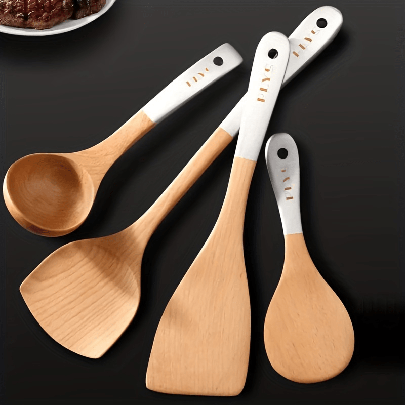 4pcs, KEMORELA Wooden Kitchen Utensils, Including Spatulas, Ladle, And Rice  Paddle, Kitchen Gadgets, Kitchen Stuff, Kitchen Accessories, Home Kitchen