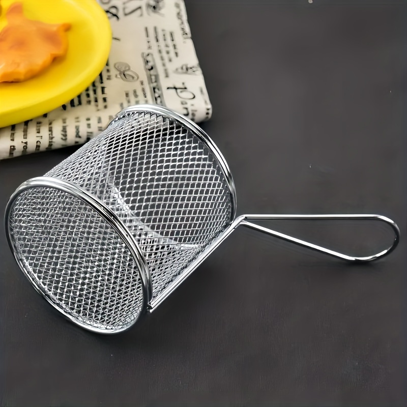 1pc Stainless Steel Deep Fry Basket, Silver Fryer Strainer With