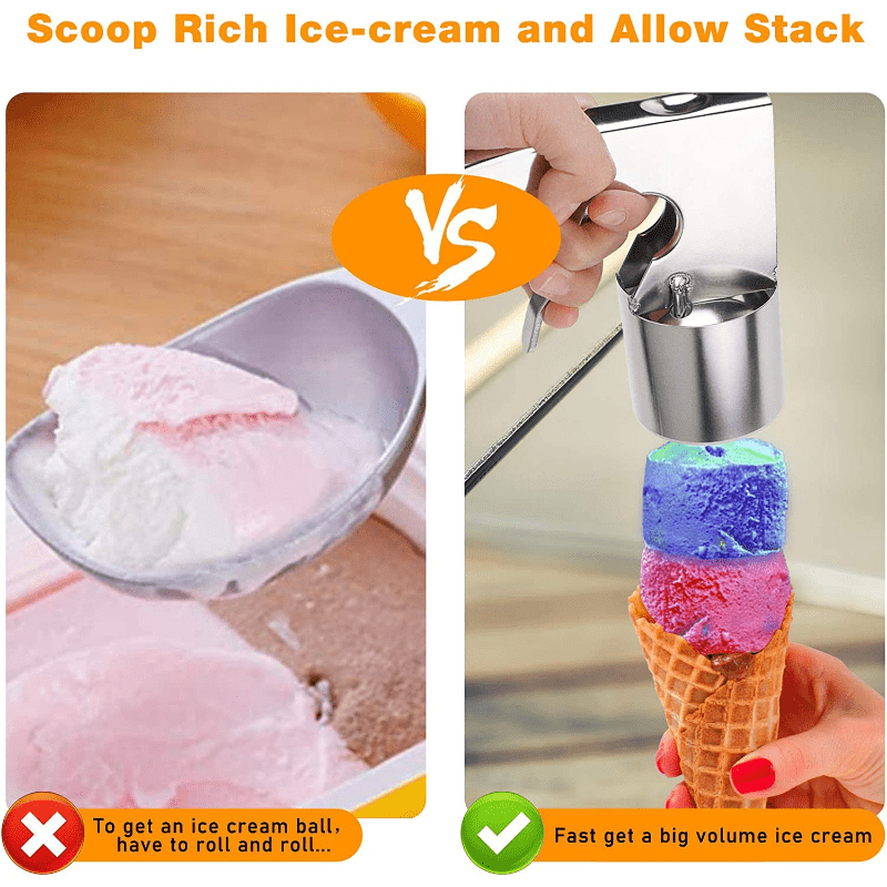 Ice Cream Scoop - Stainless Steel, Old Time Cylindrical Design with  Spring-Powered Trigger for Easy Release | Easy to Clean | Big Volume Scoops  | Old
