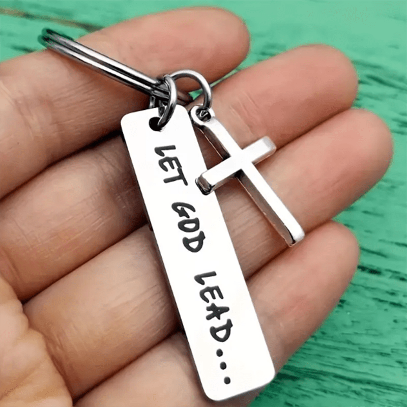 Metal Cross Keychain let God Lead Letter Graphic Religious - Temu