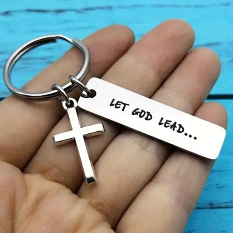 Metal Cross Keychain let God Lead Letter Graphic Religious - Temu