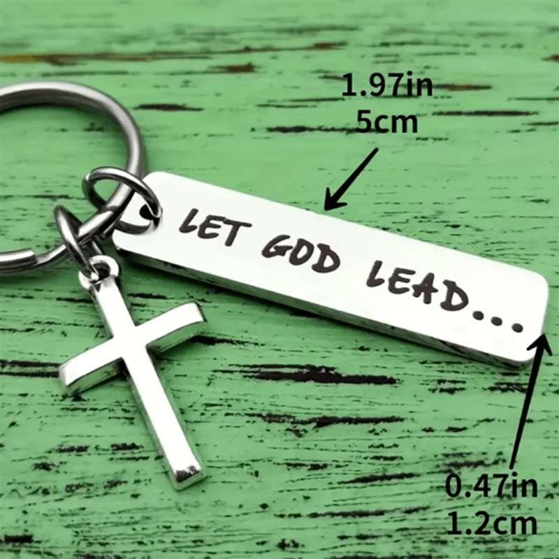 Metal Cross Keychain let God Lead Letter Graphic Religious - Temu