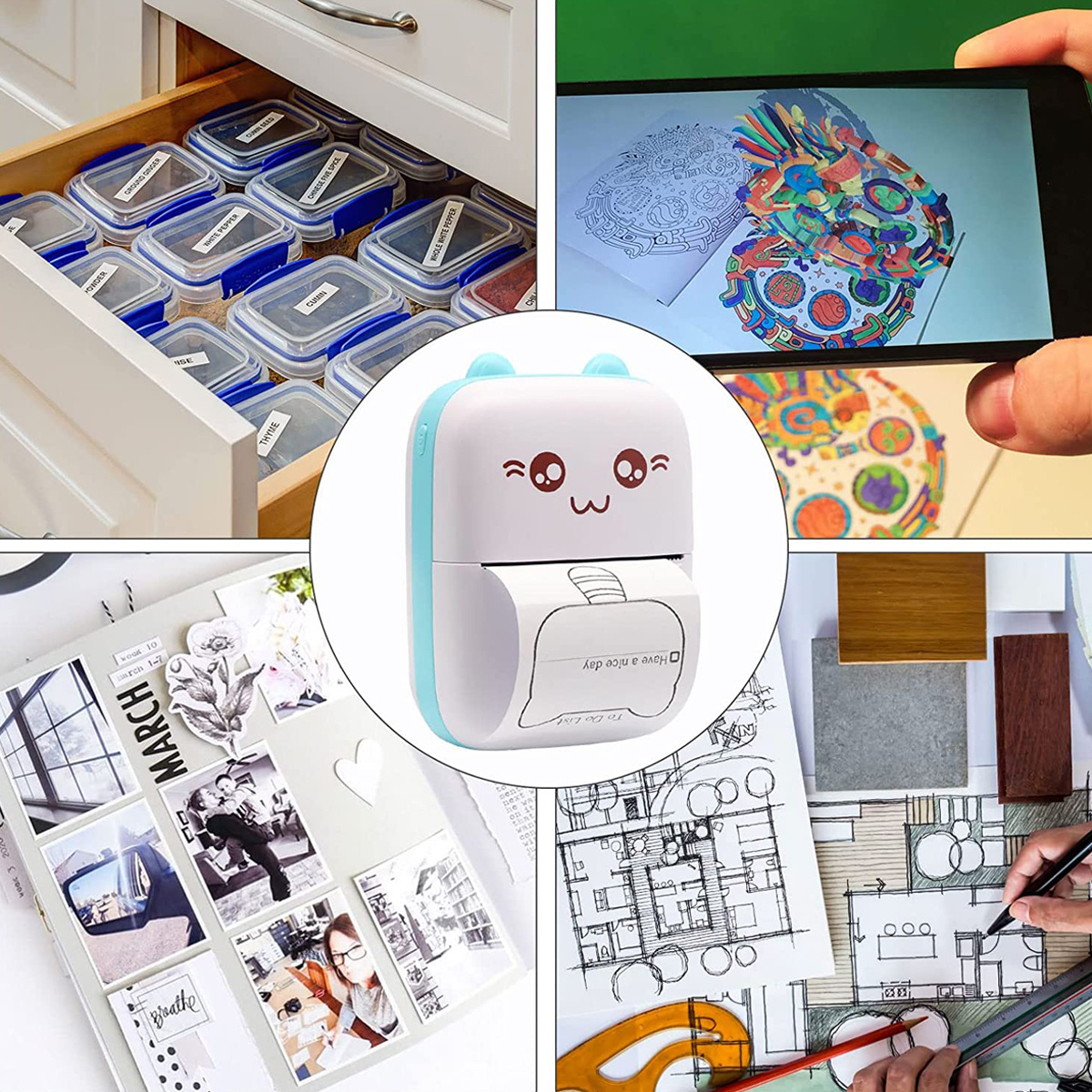  T02 Mini impresora de etiquetas adhesivas de bolsillo, impresora  portátil inteligente de fotos para iPhone, mini impresoras de recibos  equipo de punto de venta (POS), compatible con iOS y Android y 