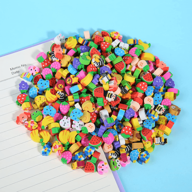 300 PCS Mini Animal Fruit Erasers, Bulk Tiny Novelty Pencil