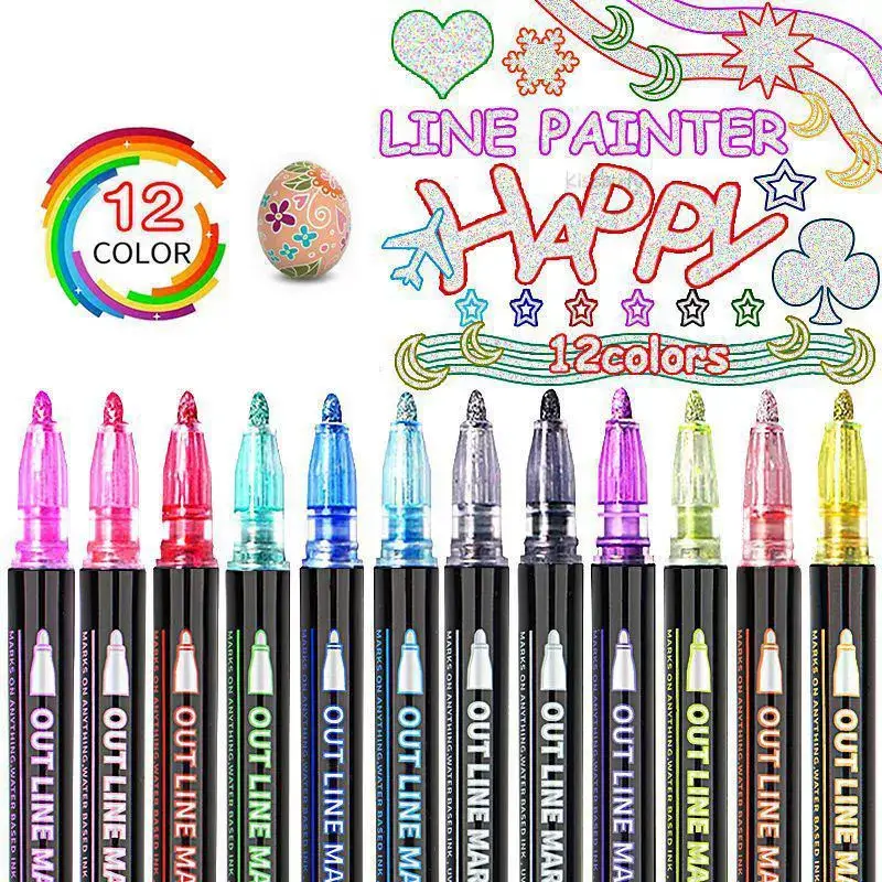 Outline Markers Pens Shimmer Markers,12 Colors Shimmer Marker Set For  Doodling, Super Squiggles Outline Markers For Kids Ages 8-12, Double Line  Pen For Drawing, Card Making, Calligraphy Journal Pens - Temu Austria