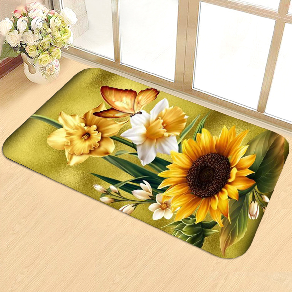 1pc Tapete Piso Estampado Gnomos Girasol Cocina Alfombra - Temu