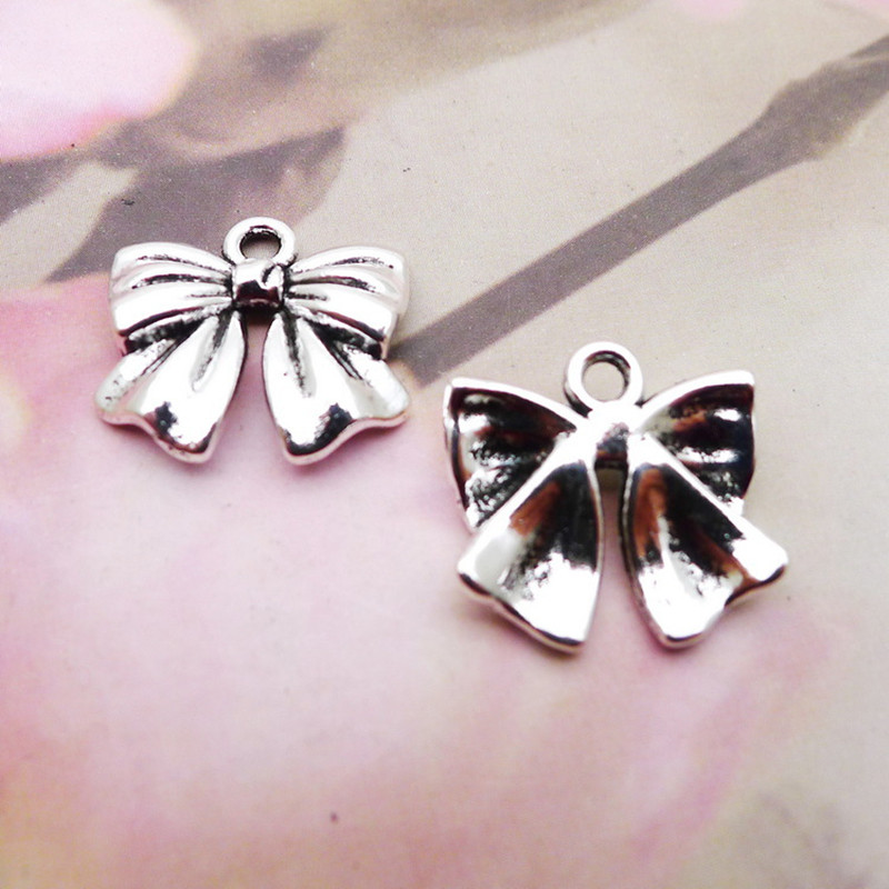 10Pcs Silver Plated Bow Charms Pendants Bulk For Jewelry Making