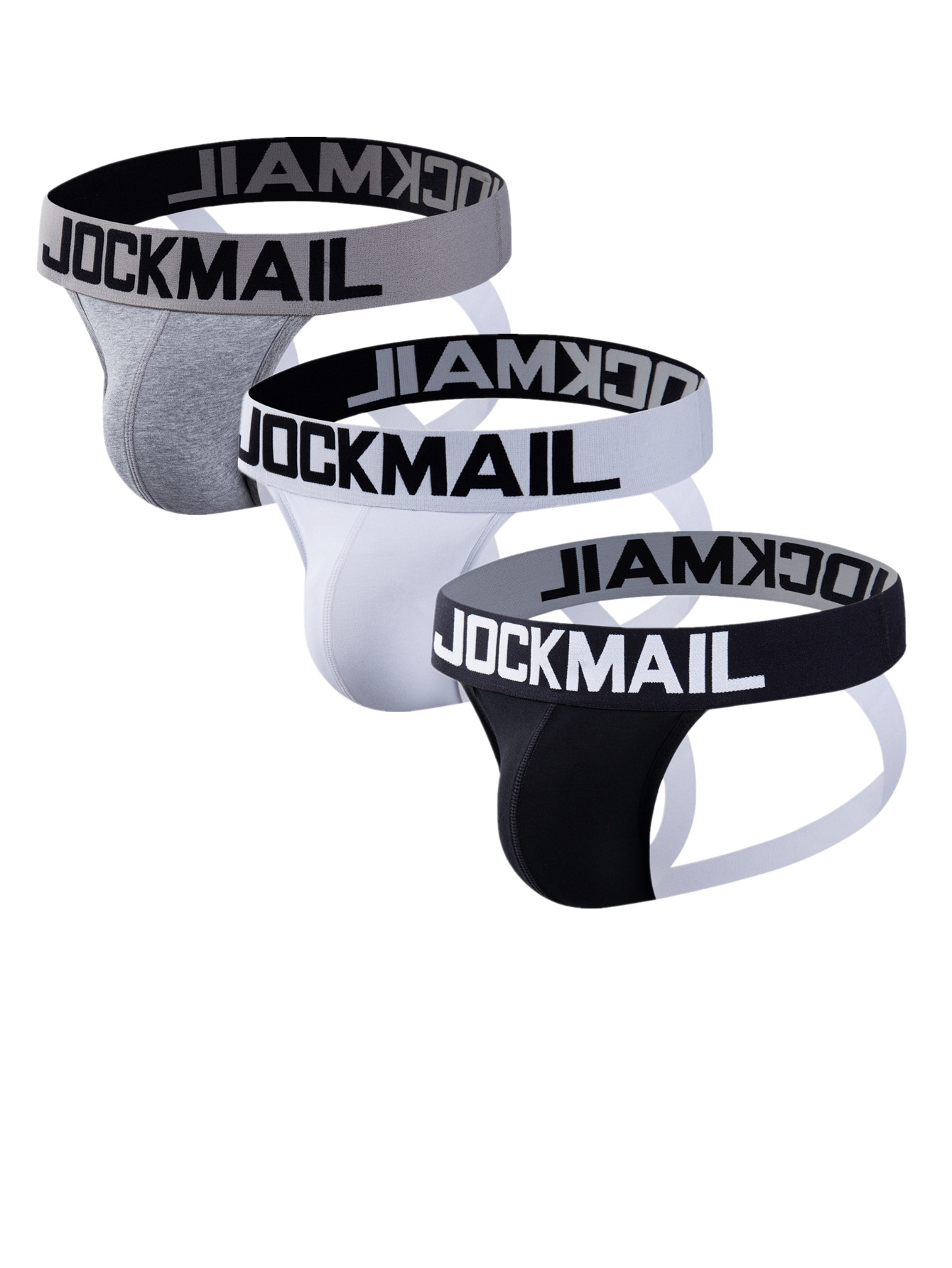 3pcs JOCKMAIL Classic Colours Black White Grey Solid Cotton Men's  Underwear, Fashion Sexy Low * U Convex Scrotal Pouch Jockstraps Men's  Panties G-S