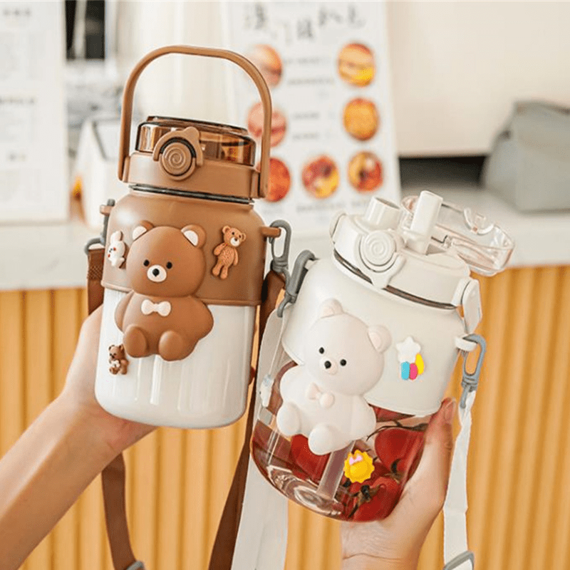 Cute Bear Cup Tumbler With Dome Lid And Straw Plastic Water - Temu