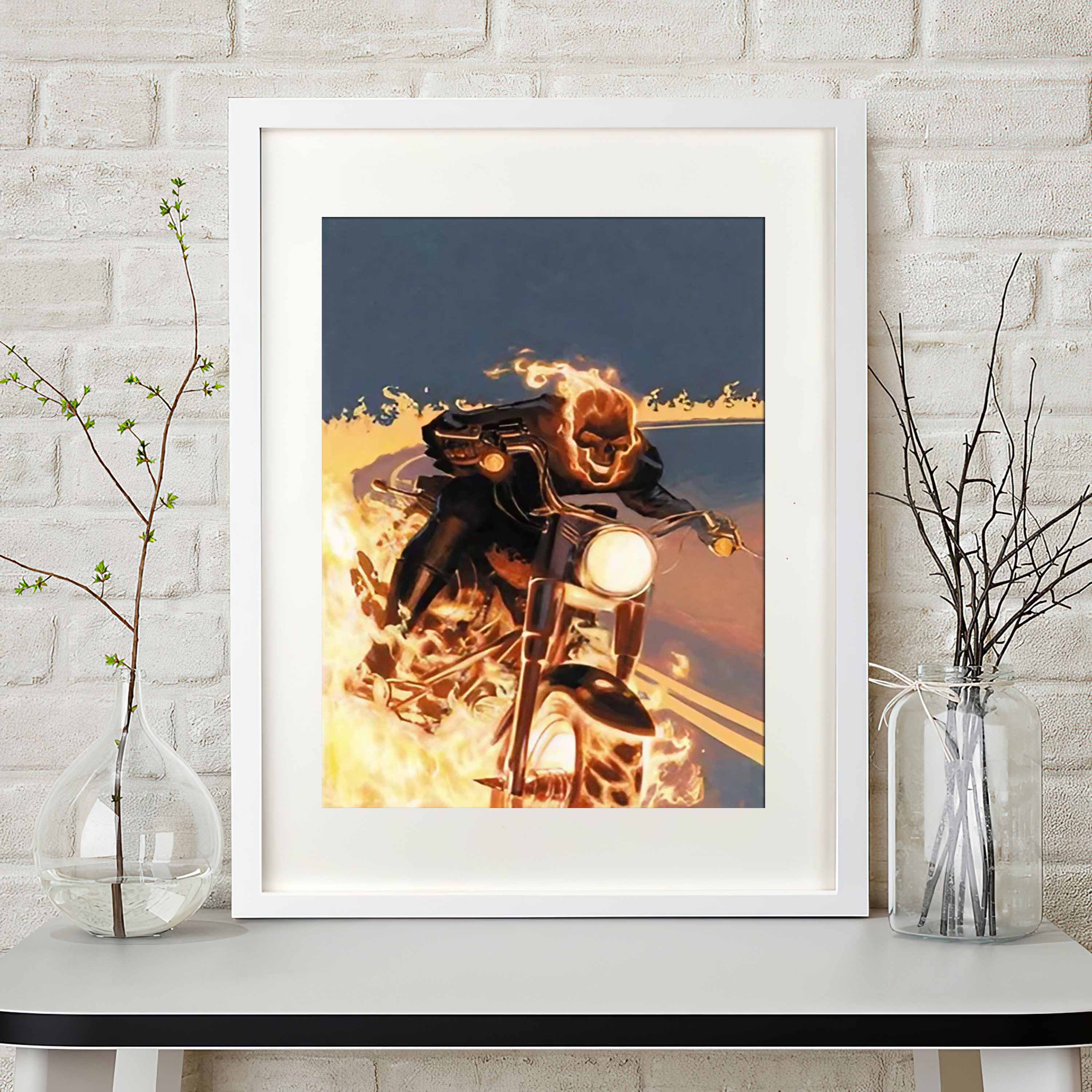 Fire Skeleton Riding Motorcycle Poster, Fantasy Art Poster,canvas Poster, Wall  Painting Art,living Room Home Decor, Frameless Temu Belgium