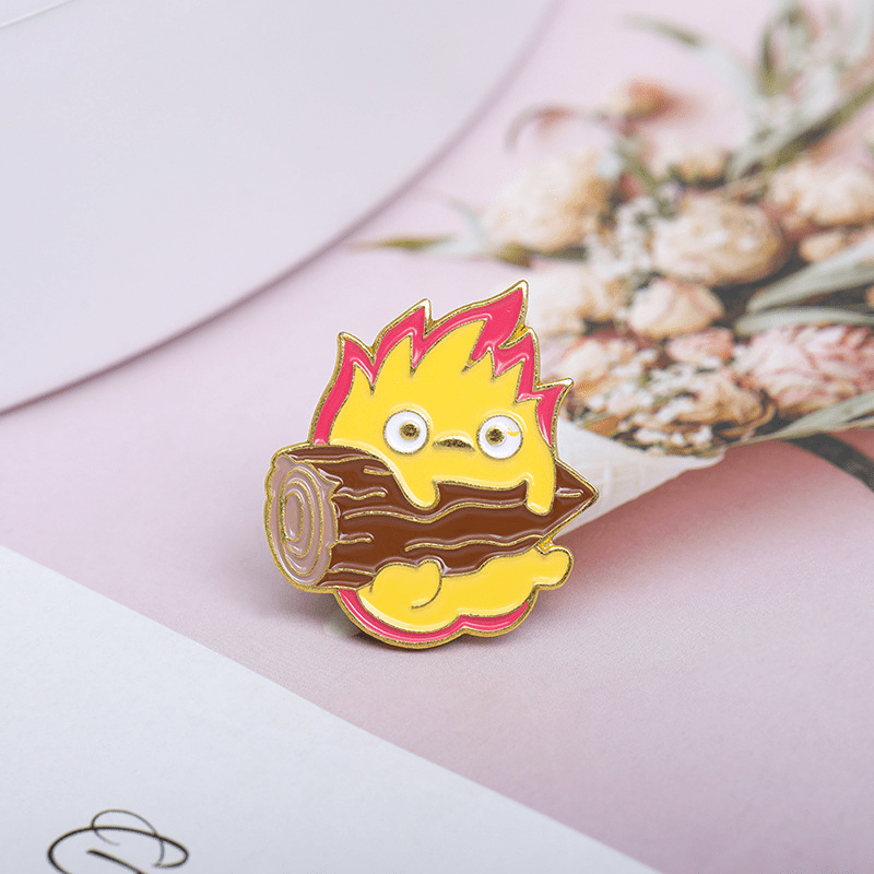 1pc, Cute Kawaii Flame Enamel Pin - Perfect Birthday Gift for Anime Fans - Hard Enamel Pin for Jeans Jacket Display - Funny and Weird Stuff