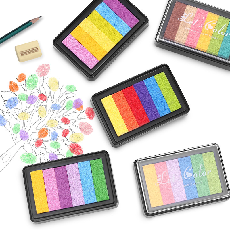 4PCS Rainbow Color Ink Pad Finger Painting Colorful Small Inkpad (4 Styles)