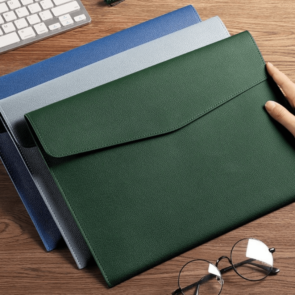 Green PU Leather A4 File Folder Document Holder Waterproof