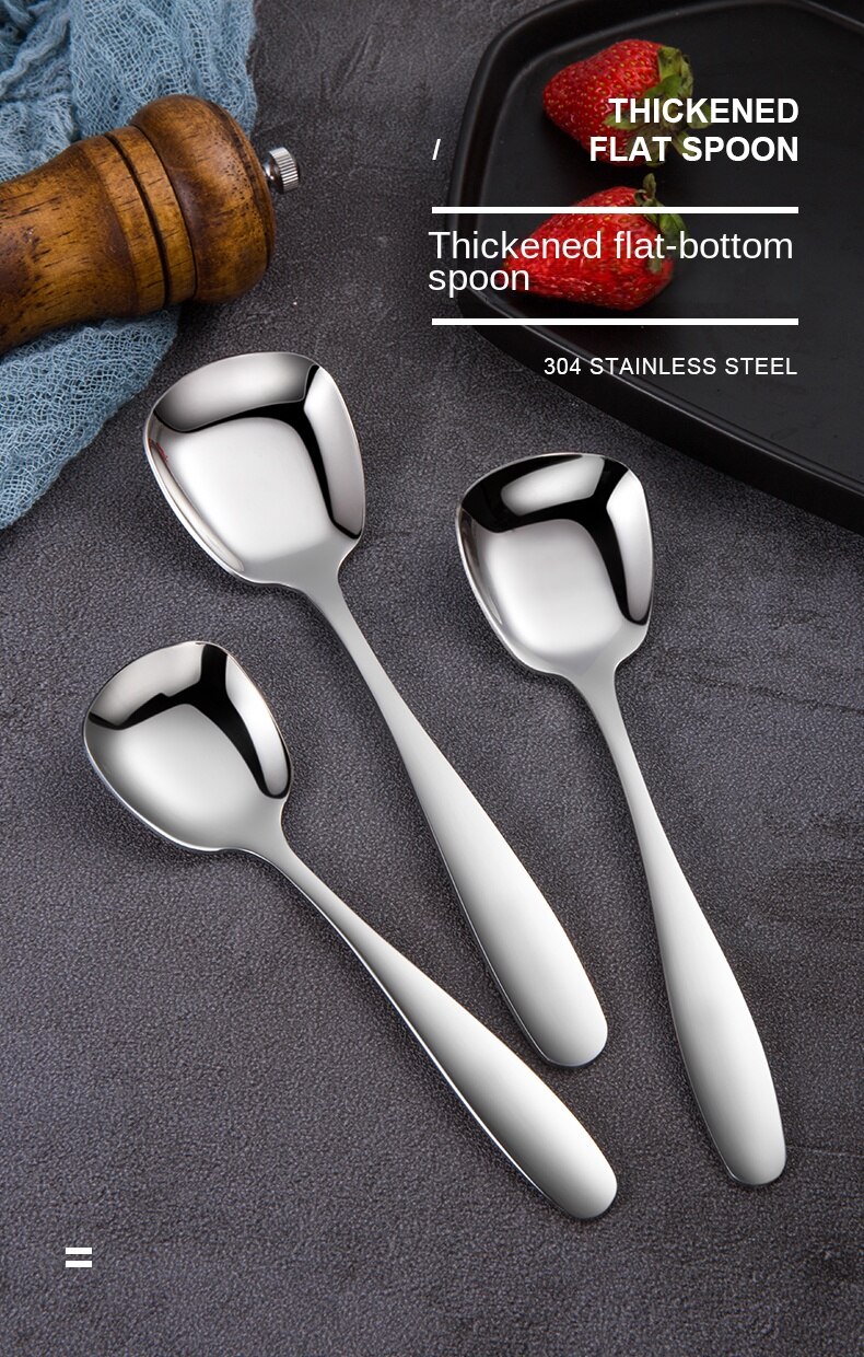 Thickened 304 Stainless Steel Soup Spoon 3 Sizes Square Head Flat