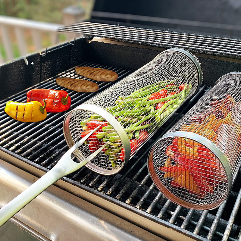 1pc, Stainless Steel BBQ Cage, Grill Cage, Perfect For Outdoor Grilling,  Camping, Grill Accessories Tool Gifts For Men Dad Boyfriend, Fathers Day,  Hal