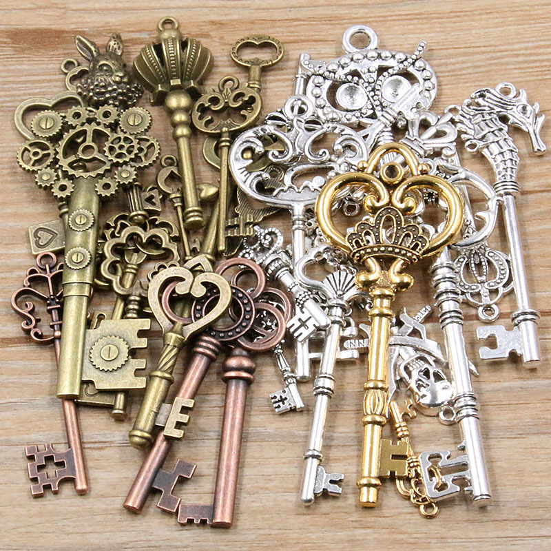 5pcs Charms Key Antique Silver Color Vintage Key Charms for Jewelry Making  Charms Pendant Key Jewelry Findings DIY - (Metal Color: B13602-51x20mm)