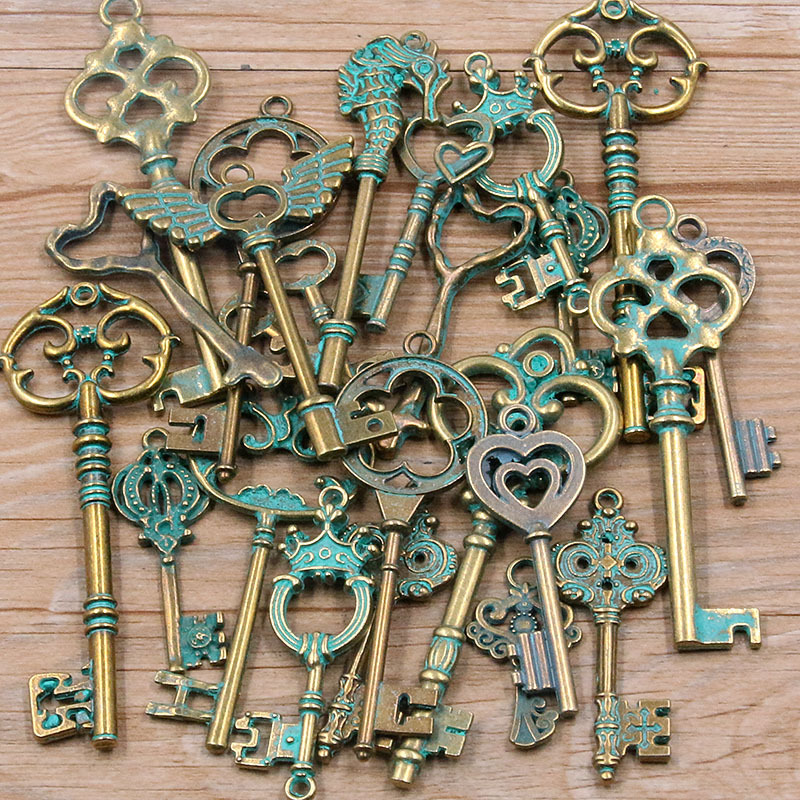 4 Mixed Antique Bronze Key Charms Metal Skeleton Key Charms