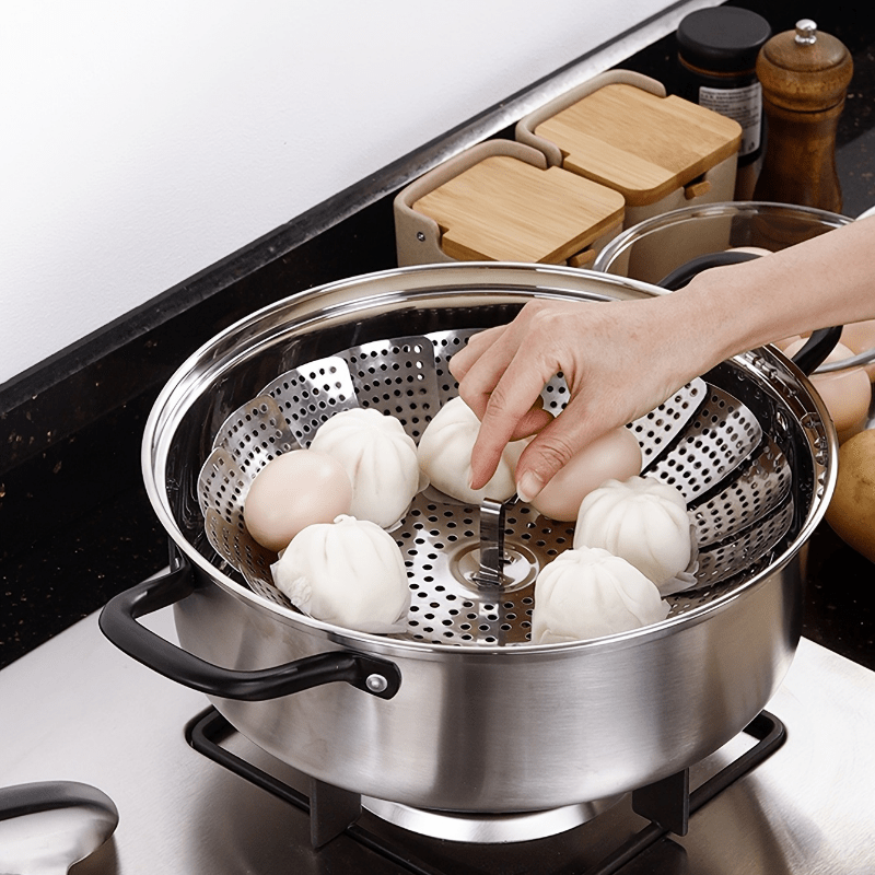 A Multi-functional Stainless Steel Grate Retractable Steamer Household Steamer  Small Steamer Buns Multi-functional Egg Steaming Plate Steaming Rack  Retractable Steamer