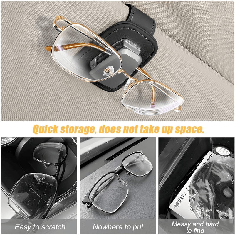 Porte-lunettes de soleil pour pare-soleil de voiture Clip de lunettes de soleil  lunettes en cuir magnétique porte-lunettes camion voiture intérieur  accessoires universel pour femme homme-noir