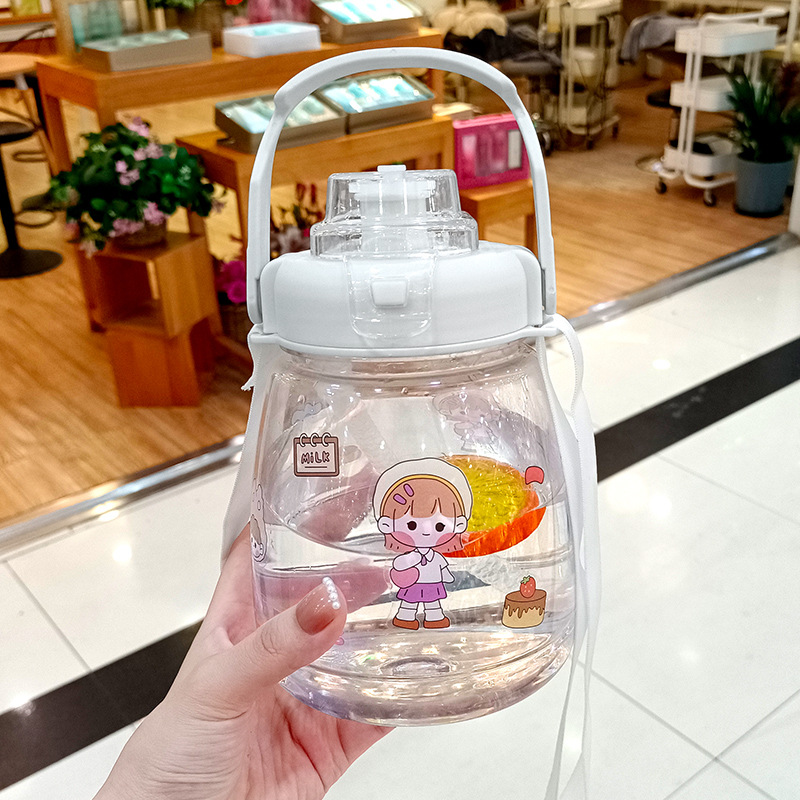 1pc Cartoon Water Bottle With Strap Clear Plastic Water Cups