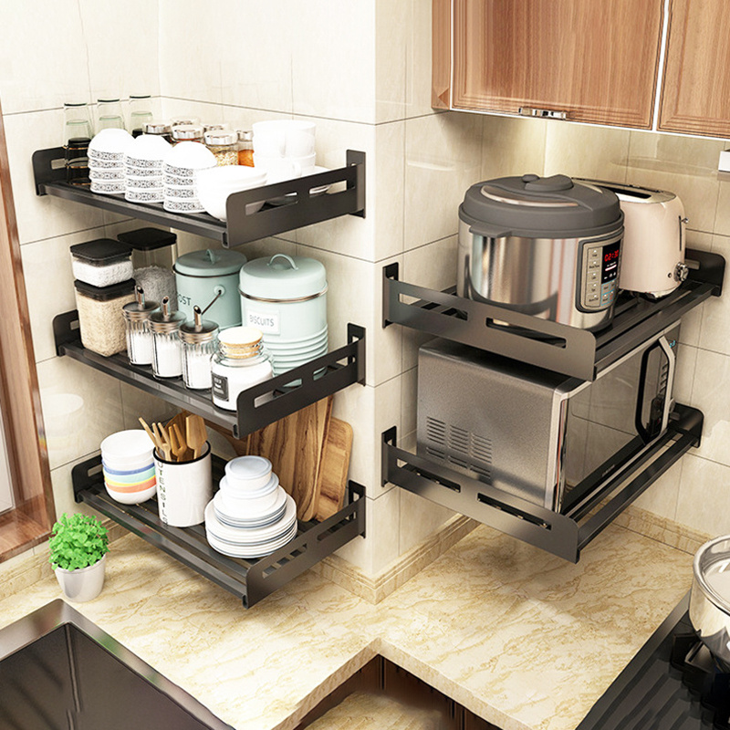 Estante de acero inoxidable para horno microondas, soporte de  almacenamiento de pared para el hogar, sin perforaciones - AliExpress