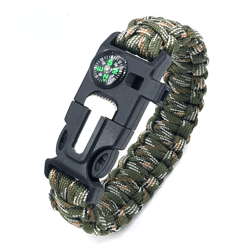 Seven Cores Paracord Braided Rope, 5-in-1 Bracelet Compass Survival Hand Rope for Outdoor Mountaineering Camping, Emergency Life-Saving Bracelet