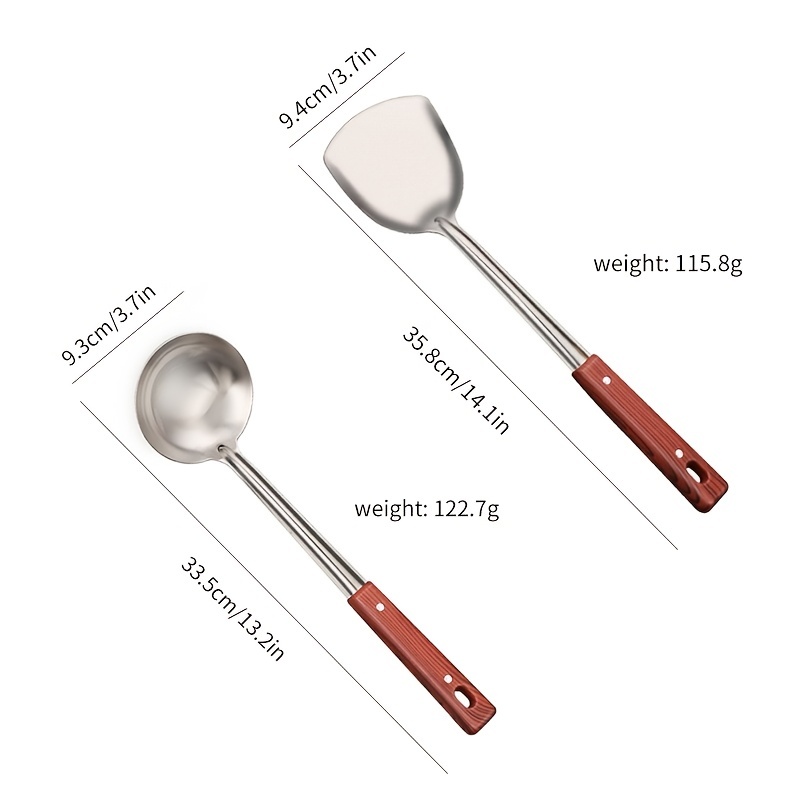 Stainless Steel Kitchen Cooking Utensils Set, Wooden Handle Kitchen Cooking  Wok Spatula, Wok Spoon, Soup Spoon, Colander Spoon, Slotted Shovel, Kitchen  Ladles, Kitchen Utensils, Kitchen Supplies, Back To School Supplies - Temu