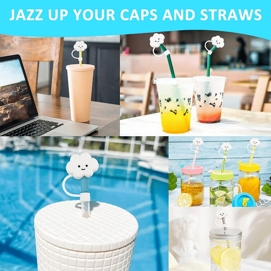 Straw Tip Covers, Dust-Proof Straw Cap Toppers, Reusable Silicone Soft  Protector Cover for 0.4 inch/10mm Straws, 2Pcs Cloud 